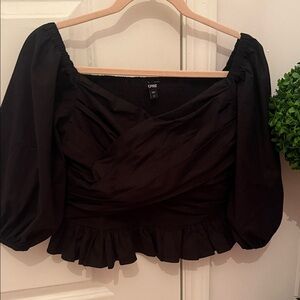 Black ruched ruffle Women's dressy Top